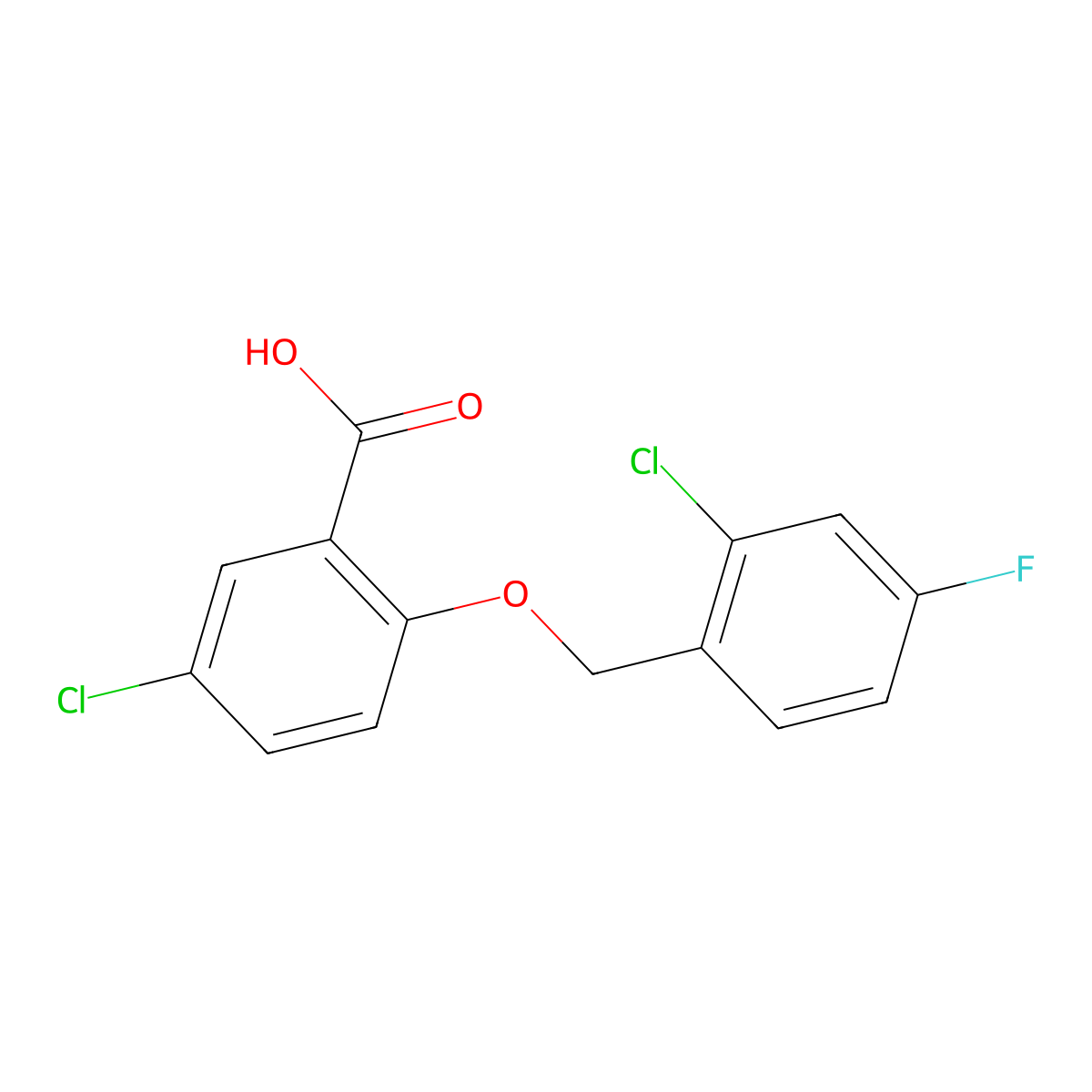 5-Chloro-2-[(2-chloro-4-fluorobenzyl)oxy]-benzoic acid molecular structure, CAS 1096939-12-6