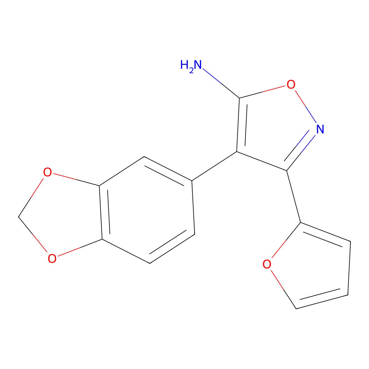 4-(2H-1,3-benzodioxol-5-yl)-3-(furan-2-yl)-1,2-oxazol-5-amine molecular structure, CAS 1096939-74-0