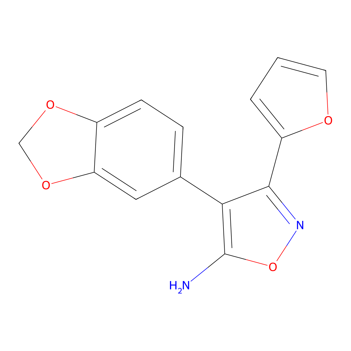 4-(2H-1,3-benzodioxol-5-yl)-3-(furan-2-yl)-1,2-oxazol-5-amine molecular structure, CAS 1096939-74-0