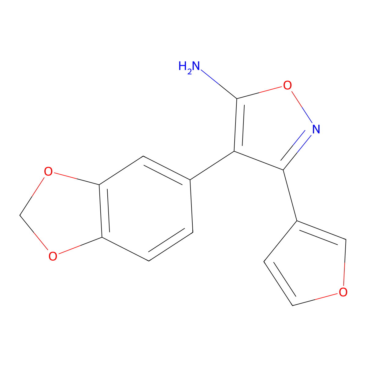 4-(2H-1,3-benzodioxol-5-yl)-3-(furan-3-yl)-1,2-oxazol-5-amine molecular structure, CAS 1096939-78-4