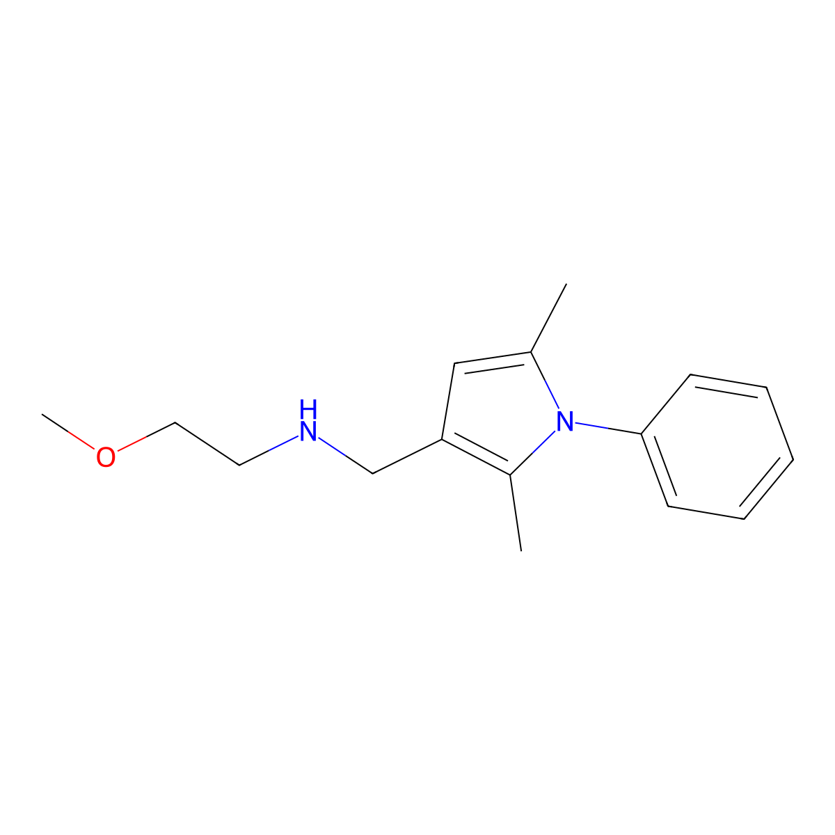N-((2,5-dimethyl-1-phenyl-1H-pyrrol-3-yl)methyl)-2-methoxyethanamine molecular structure, CAS 1096952-53-2