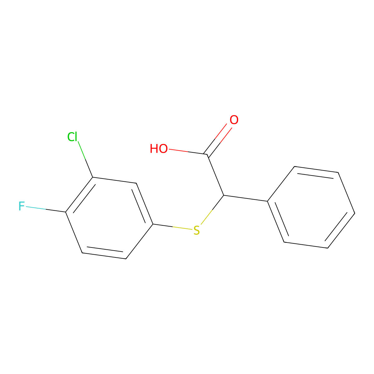 2-[(3-Chloro-4-fluorophenyl)sulfanyl]-2-phenylacetic acid molecular structure, CAS 1096966-42-5
