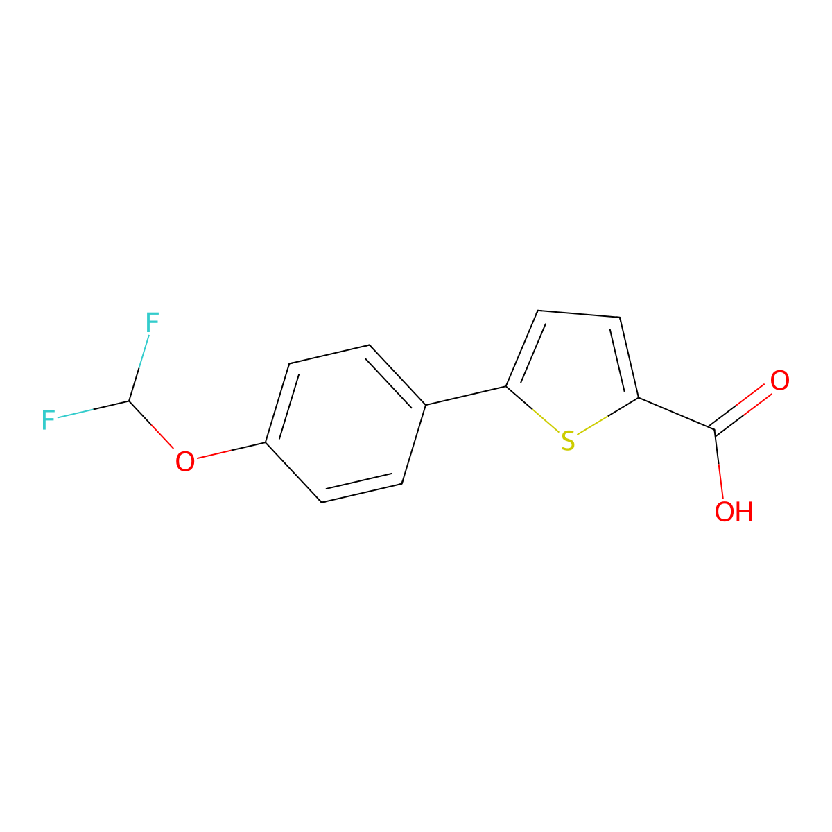 5-[4-(Difluoromethoxy)phenyl]thiophene-2-carboxylic acid molecular structure, CAS 1096977-35-3