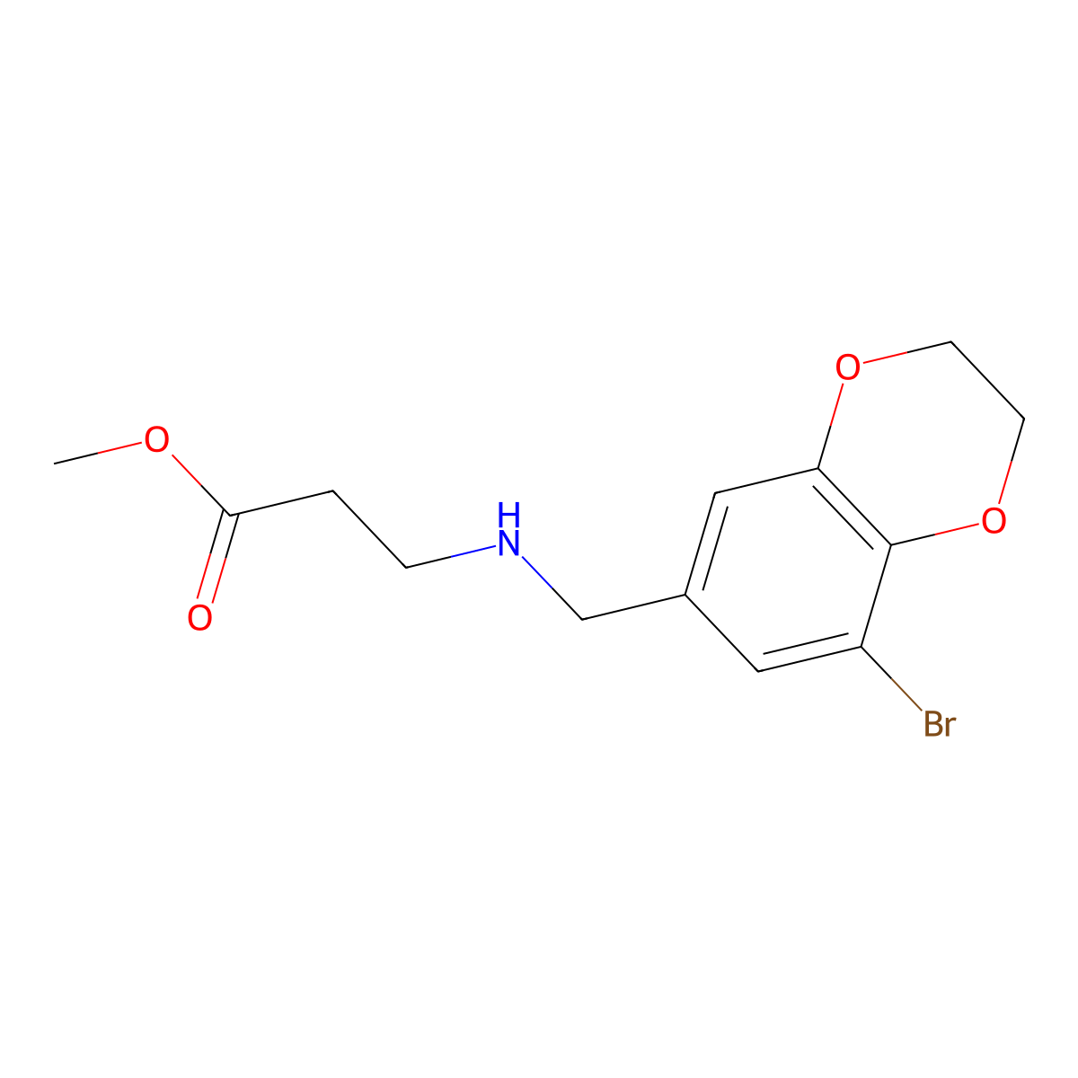 Methyl 3-{[(8-bromo-2,3-dihydro-1,4-benzodioxin-6-yl)methyl]amino}propanoate molecular structure, CAS 1096983-53-7