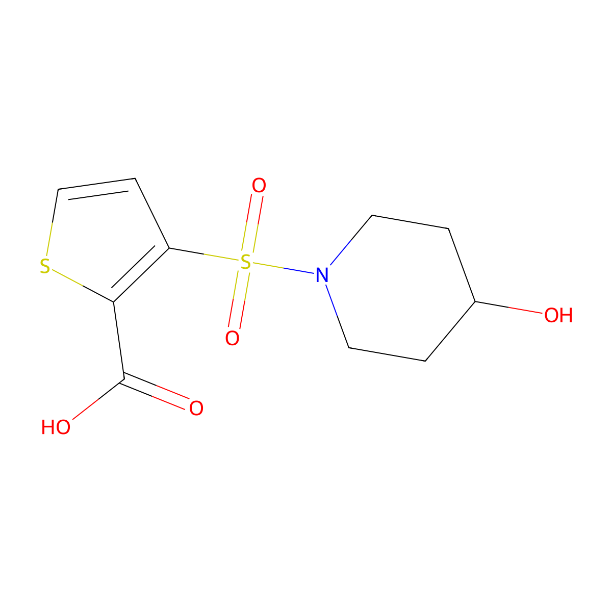 3-[(4-Hydroxypiperidin-1-yl)sulfonyl]thiophene-2-carboxylic acid molecular structure, CAS 1097001-67-6