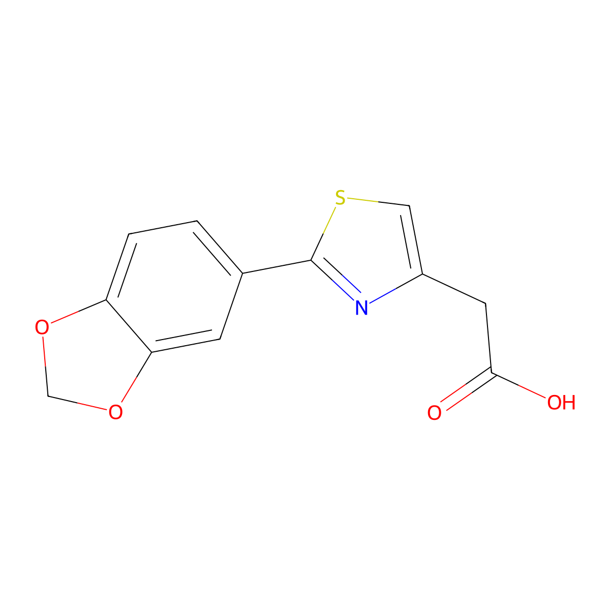 2-(2-(1,3-Dioxaindan-5-yl)-1,3-thiazol-4-yl)acetic acid molecular structure, CAS 1097005-91-8