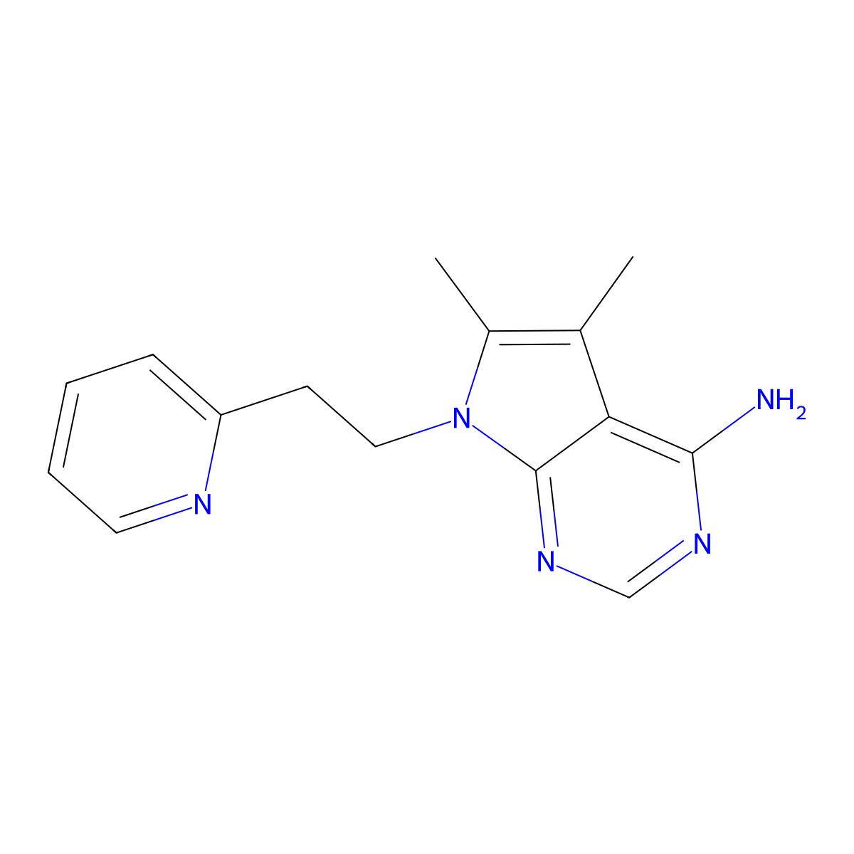 5,6-dimethyl-7-[2-(pyridin-2-yl)ethyl]-1H,4H,7H-pyrrolo[2,3-d]pyrimidin-4-imine molecular structure, CAS 1097036-91-3