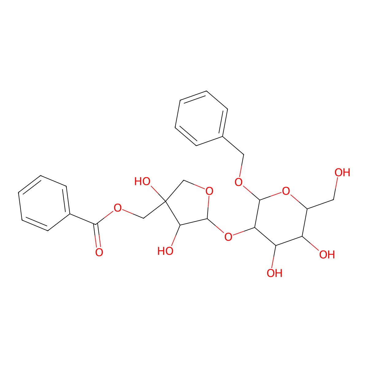 [(3S,4R,5S)-5-[(2R,3R,4S,5S,6R)-4,5-dihydroxy-6-(hydroxymethyl)-2-phenylmethoxyoxan-3-yl]oxy-3,4-dihydroxyoxolan-3-yl]methyl benzoate molecular structure, CAS 1097040-08-8