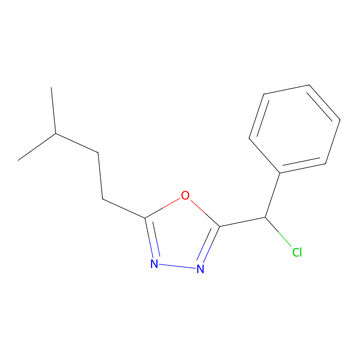 2-[Chloro(phenyl)methyl]-5-(3-methylbutyl)-1,3,4-oxadiazole molecular structure, CAS 1097053-12-7