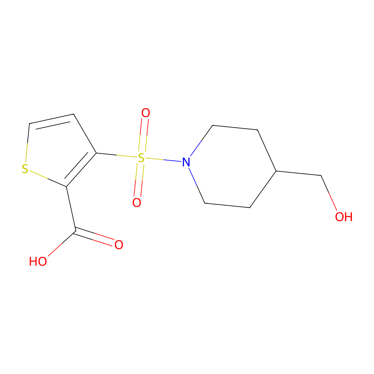 3-{[4-(Hydroxymethyl)piperidin-1-yl]sulfonyl}thiophene-2-carboxylic acid molecular structure, CAS 1097060-68-8