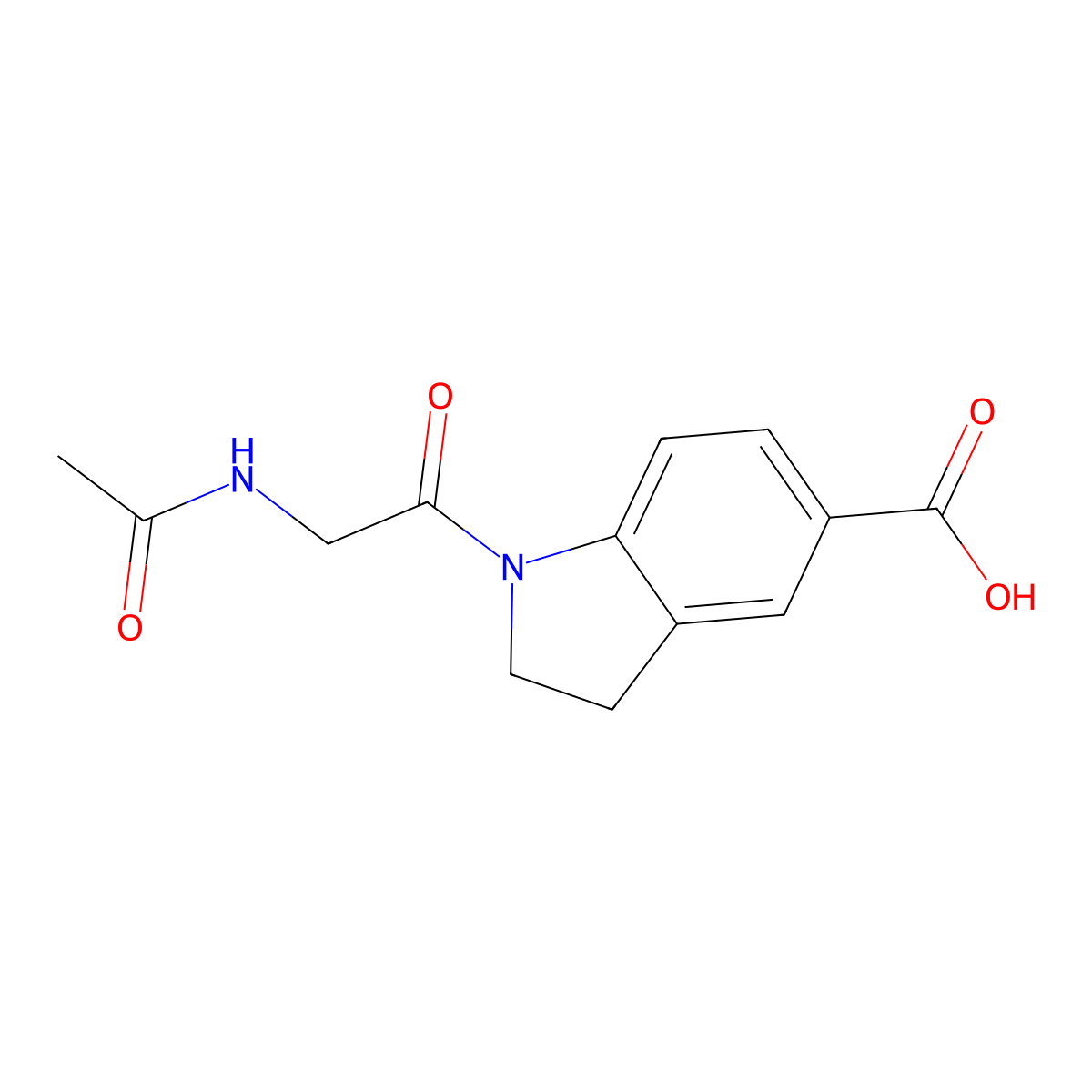 1-(2-acetamidoacetyl)-2,3-dihydro-1H-indole-5-carboxylic acid molecular structure, CAS 1097060-91-7