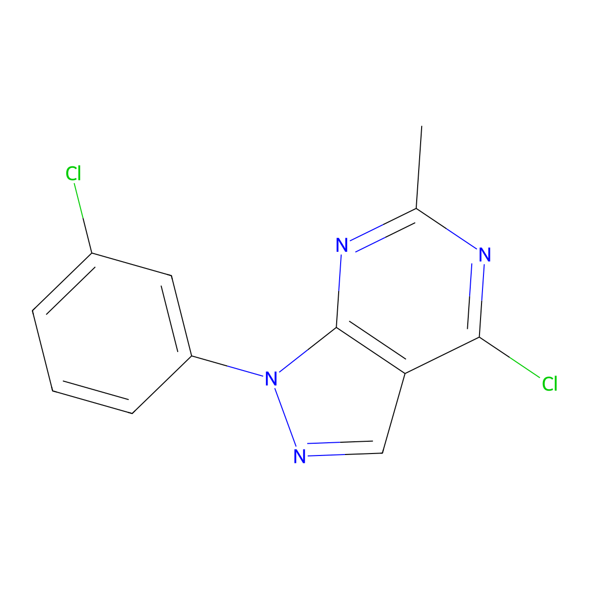 4-chloro-1-(3-chlorophenyl)-6-methyl-1H-pyrazolo(3,4-d)pyrimidine molecular structure, CAS 1097064-70-4