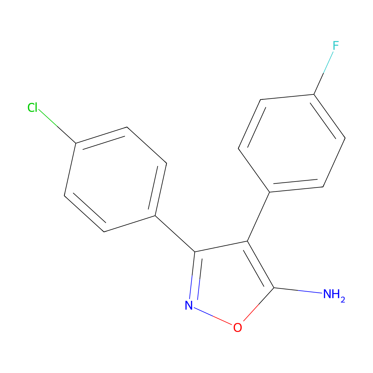 3-(4-Chlorophenyl)-4-(4-fluorophenyl)-1,2-oxazol-5-amine molecular structure, CAS 1097066-43-7