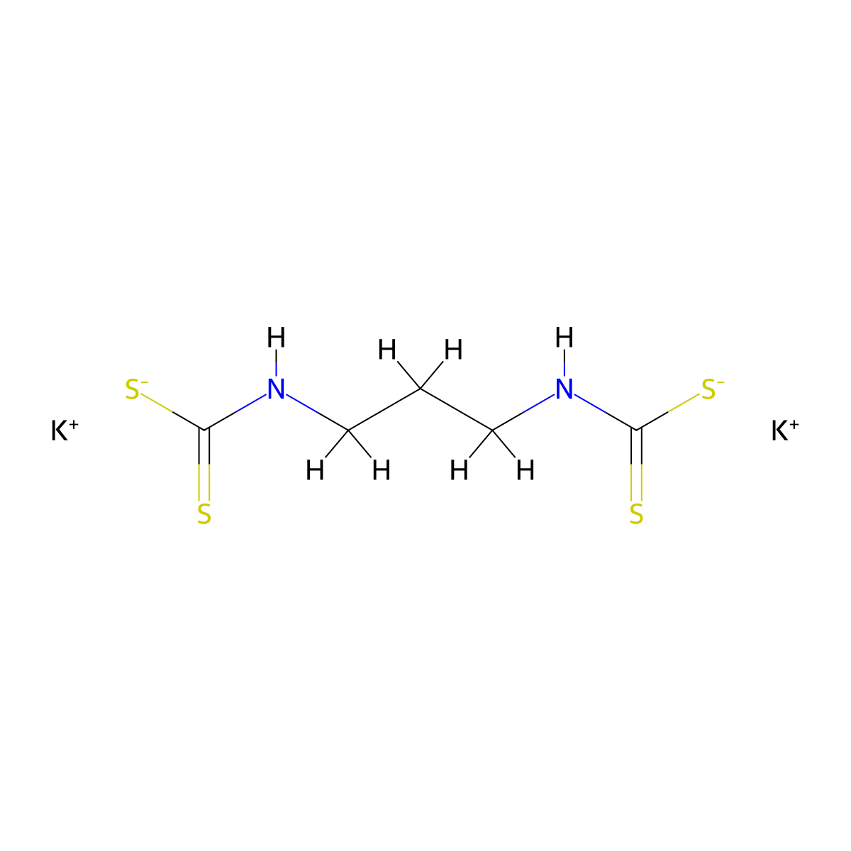 Dipotassium ({3-[(sulfanidylmethanethioyl)-amino]propyl}carbamothioyl)sulfanide molecular structure, CAS 109708-90-9