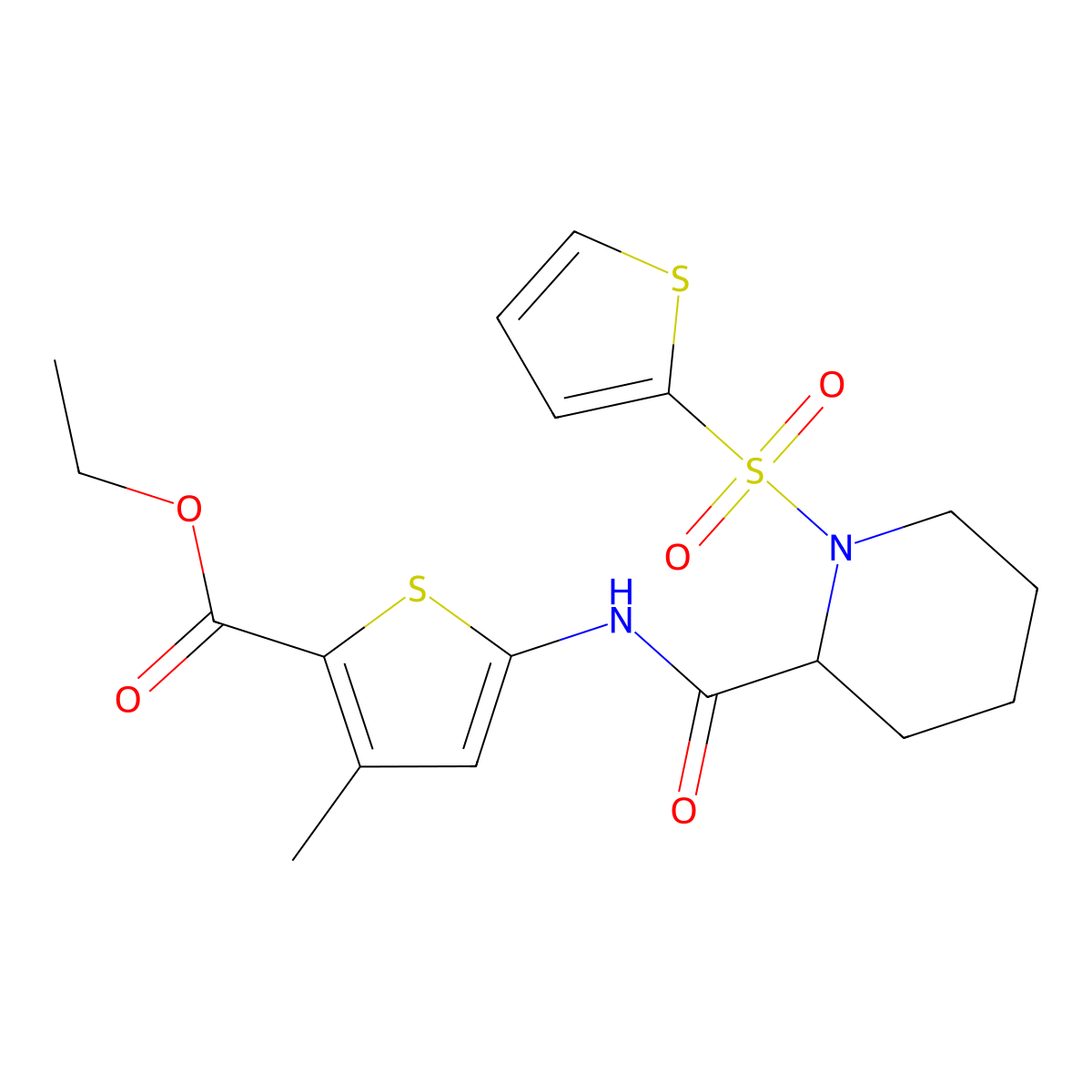 Ethyl 3-methyl-5-(1-(thiophen-2-ylsulfonyl)piperidine-2-carboxamido)thiophene-2-carboxylate molecular structure, CAS 1097081-83-8