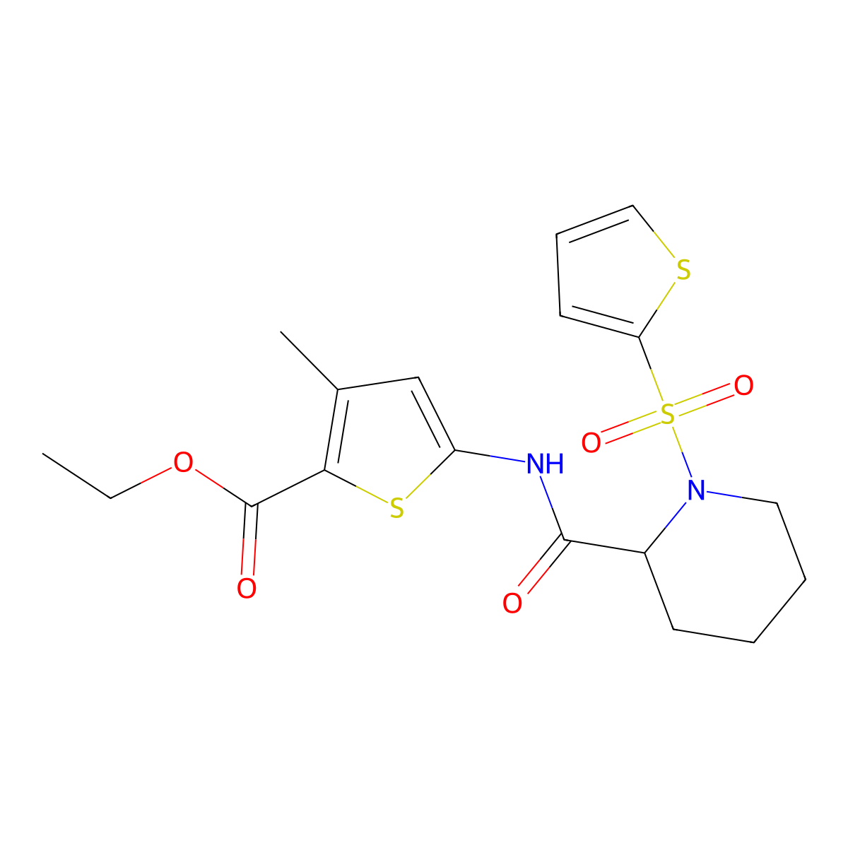 Ethyl 3-methyl-5-(1-(thiophen-2-ylsulfonyl)piperidine-2-carboxamido)thiophene-2-carboxylate molecular structure, CAS 1097081-83-8