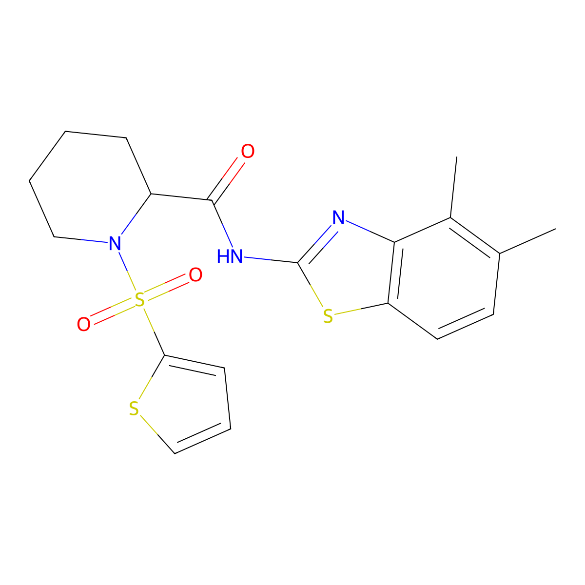 N-(4,5-dimethylbenzo[d]thiazol-2-yl)-1-(thiophen-2-ylsulfonyl)piperidine-2-carboxamide molecular structure, CAS 1097082-10-4