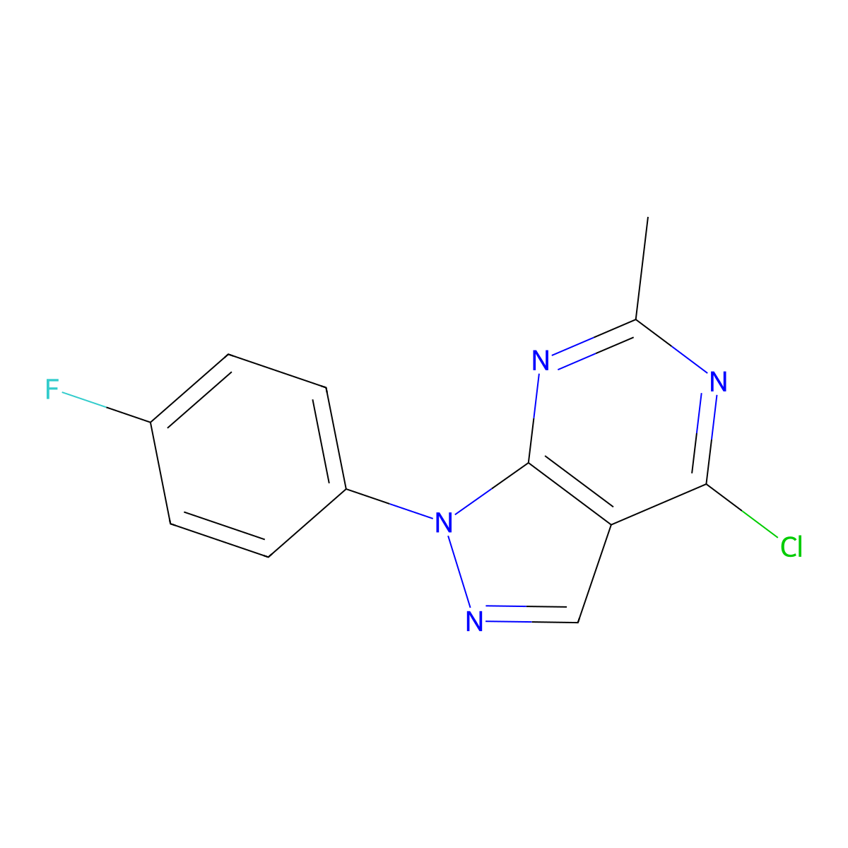 4-chloro-1-(4-fluorophenyl)-6-methyl-1H-pyrazolo(3,4-d)pyrimidine molecular structure, CAS 1097095-32-3