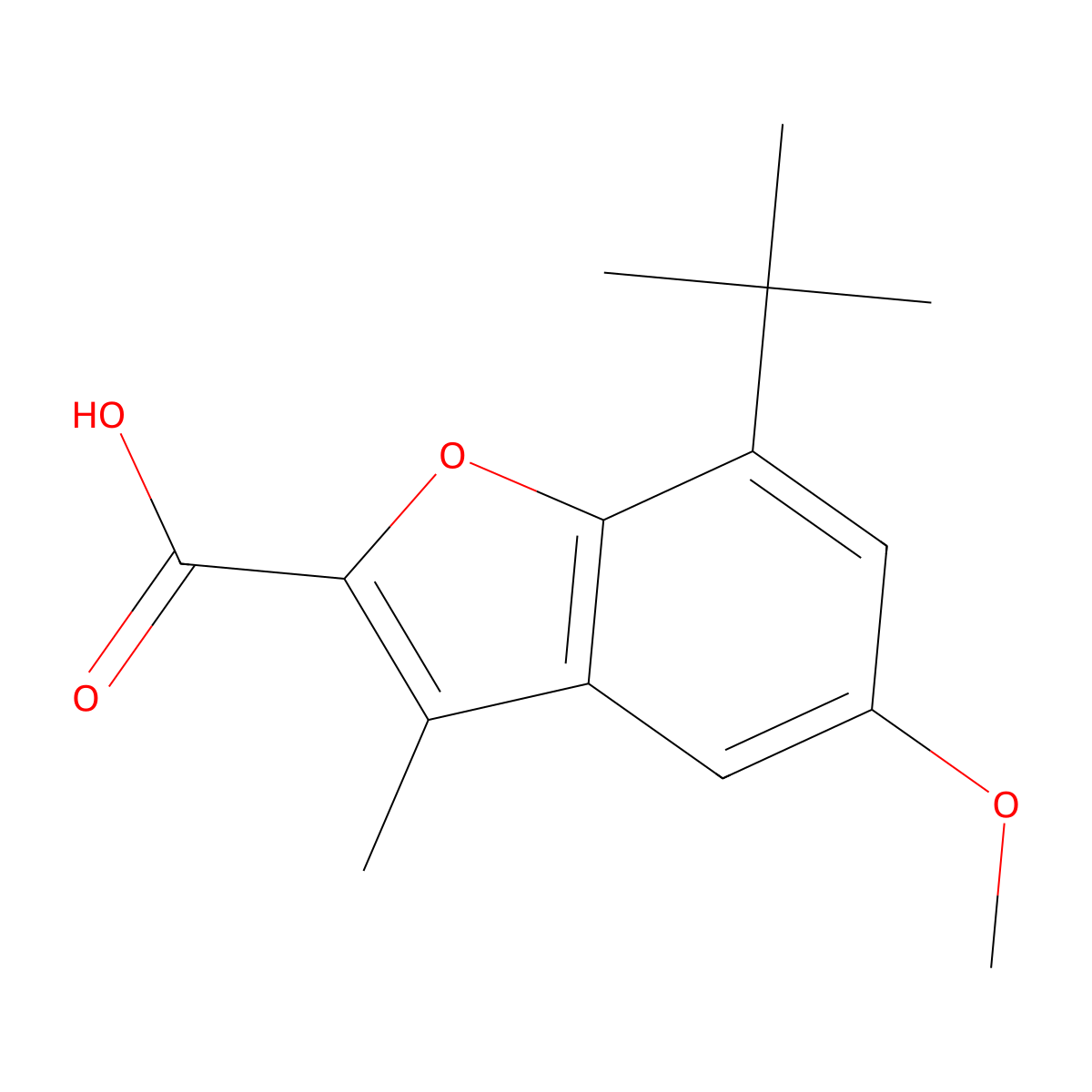 7-Tert-butyl-5-methoxy-3-methyl-1-benzofuran-2-carboxylic acid molecular structure, CAS 1097095-73-2