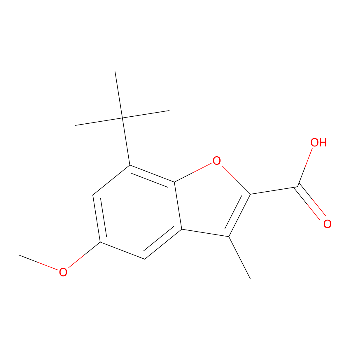 7-Tert-butyl-5-methoxy-3-methyl-1-benzofuran-2-carboxylic acid molecular structure, CAS 1097095-73-2