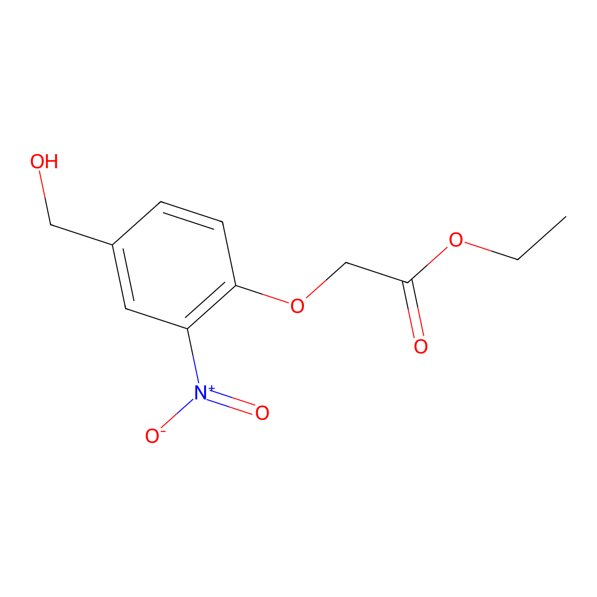 Ethyl 2-(4-(hydroxymethyl)-2-nitrophenoxy)acetate molecular structure, CAS 1097118-42-7