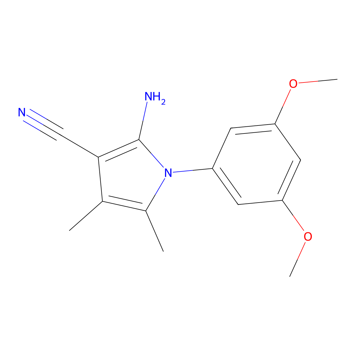 2-amino-1-(3,5-dimethoxyphenyl)-4,5-dimethyl-1H-pyrrole-3-carbonitrile molecular structure, CAS 1097121-44-2