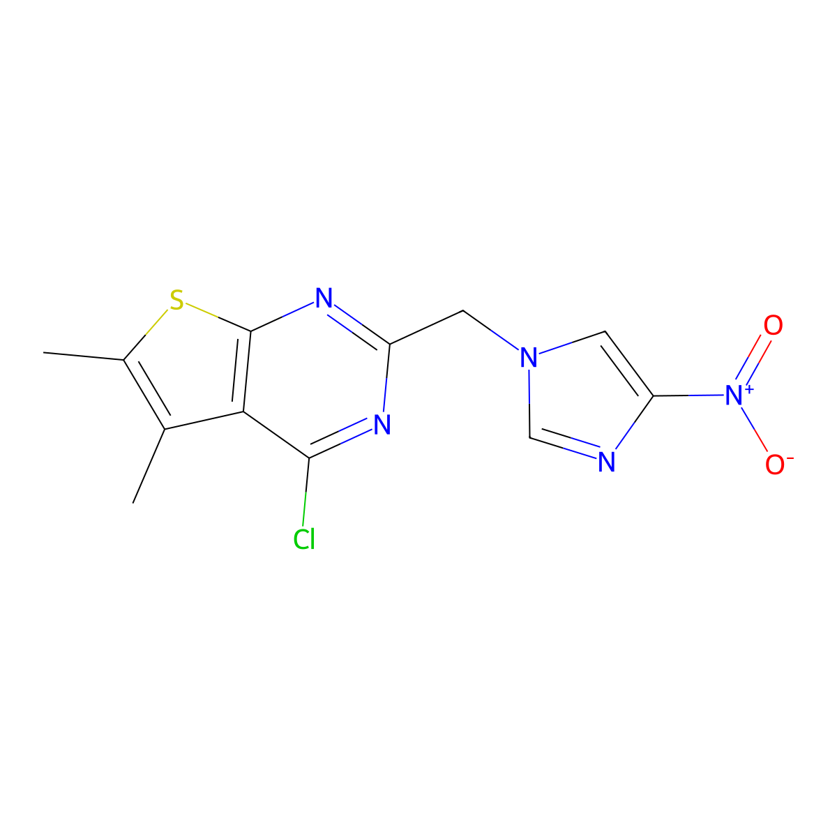 1-({4-chloro-5,6-dimethylthieno[2,3-d]pyrimidin-2-yl}methyl)-4-nitro-1H-imidazole molecular structure, CAS 1097126-83-4