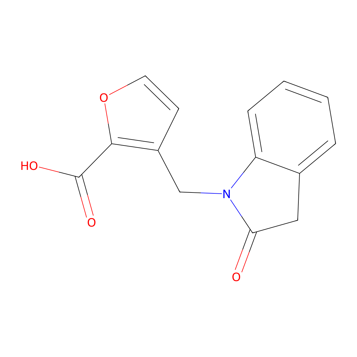 3-[(2-oxo-2,3-dihydro-1H-indol-1-yl)methyl]furan-2-carboxylic acid molecular structure, CAS 1097140-95-8