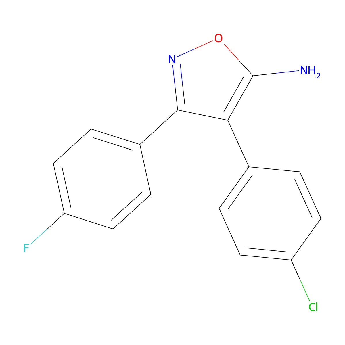 4-(4-Chlorophenyl)-3-(4-fluorophenyl)-1,2-oxazol-5-amine molecular structure, CAS 1097153-49-5