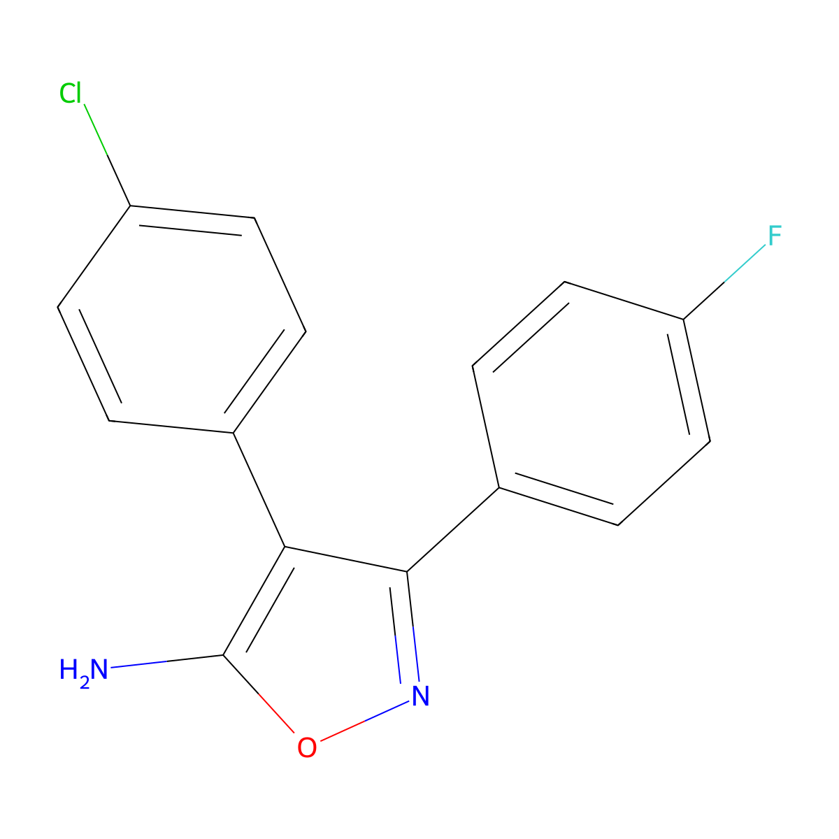 4-(4-Chlorophenyl)-3-(4-fluorophenyl)-1,2-oxazol-5-amine molecular structure, CAS 1097153-49-5