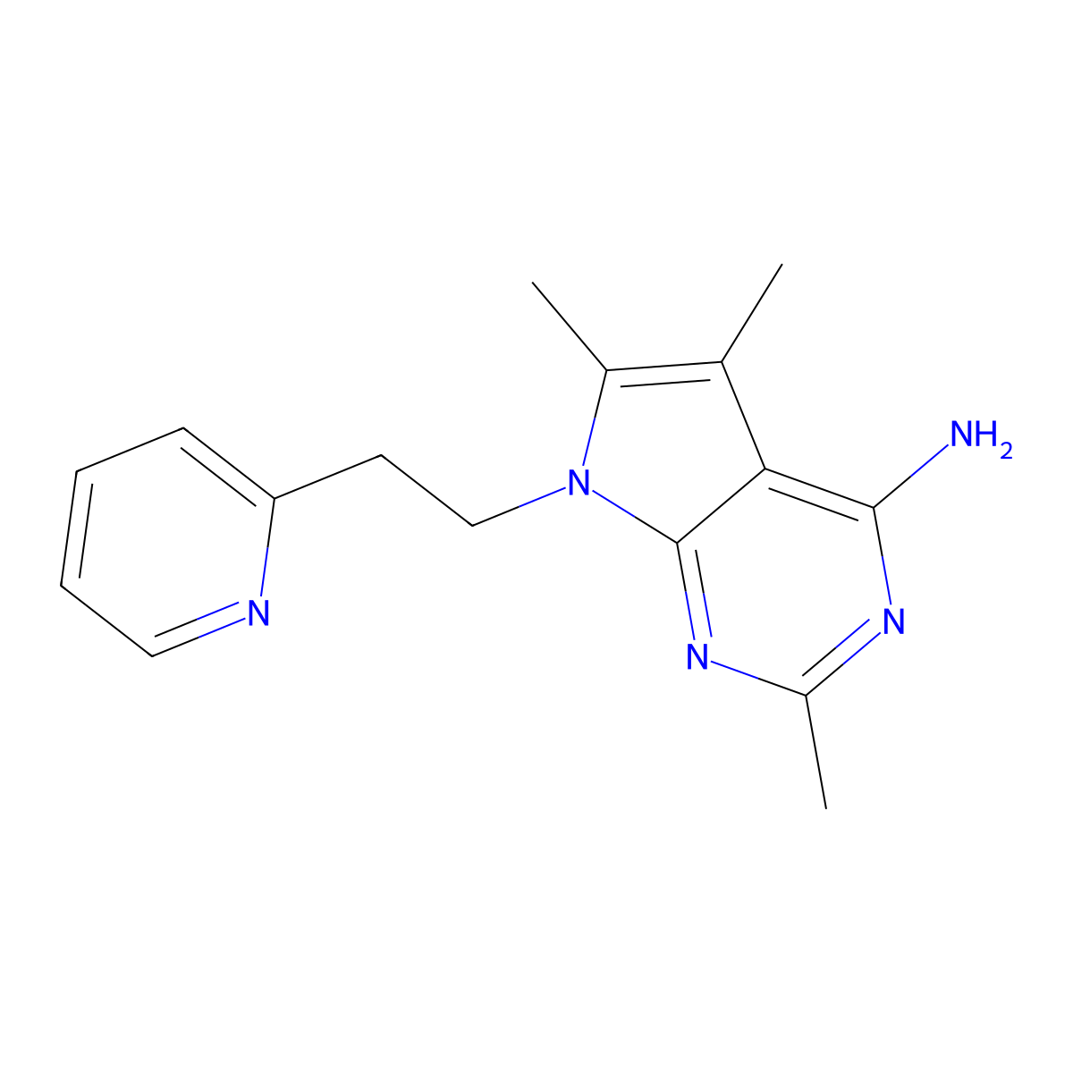 2,5,6-trimethyl-7-[2-(pyridin-2-yl)ethyl]-1H,4H,7H-pyrrolo[2,3-d]pyrimidin-4-imine molecular structure, CAS 1097163-83-1