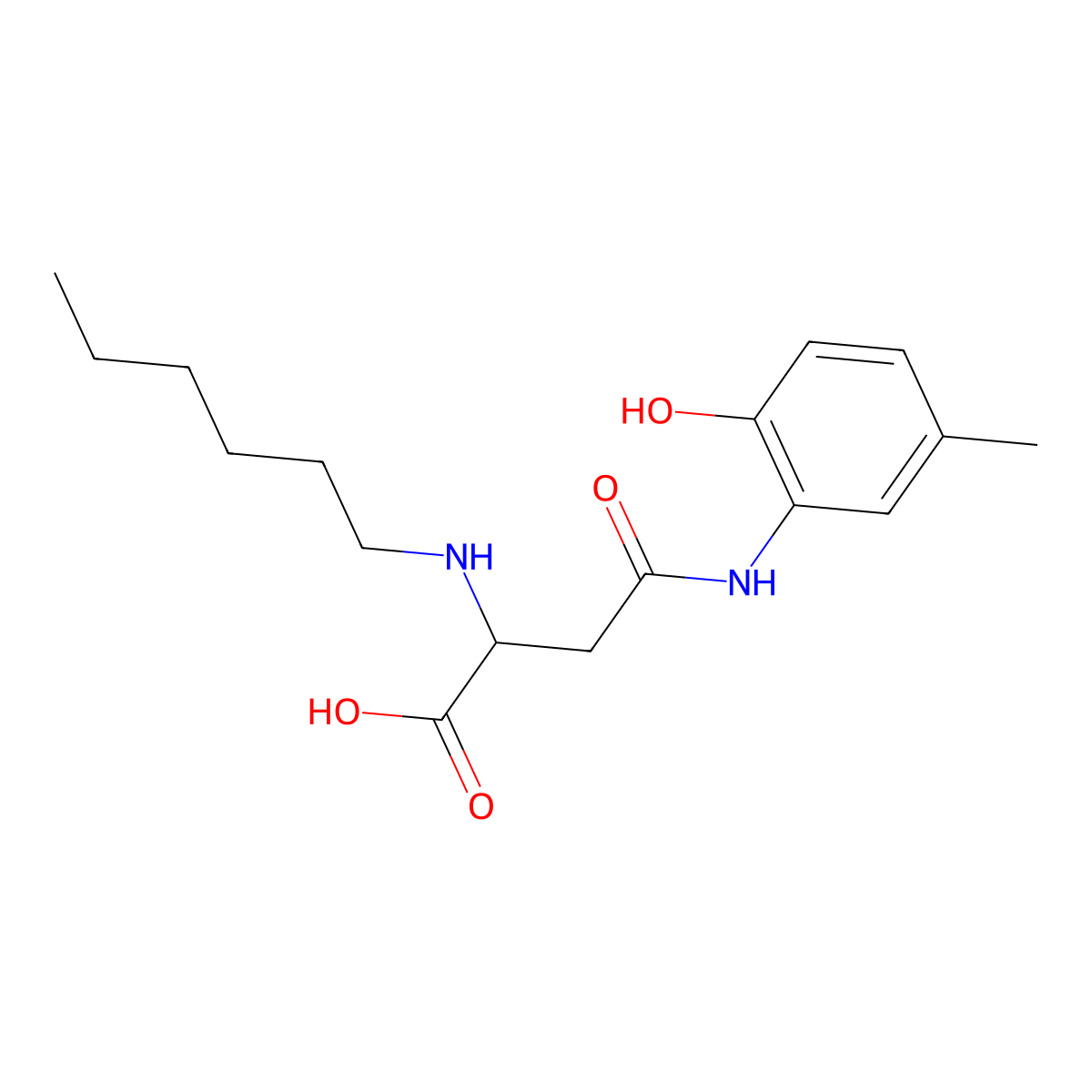 2-(Hexylamino)-4-((2-hydroxy-5-methylphenyl)amino)-4-oxobutanoic acid molecular structure, CAS 1097190-87-8