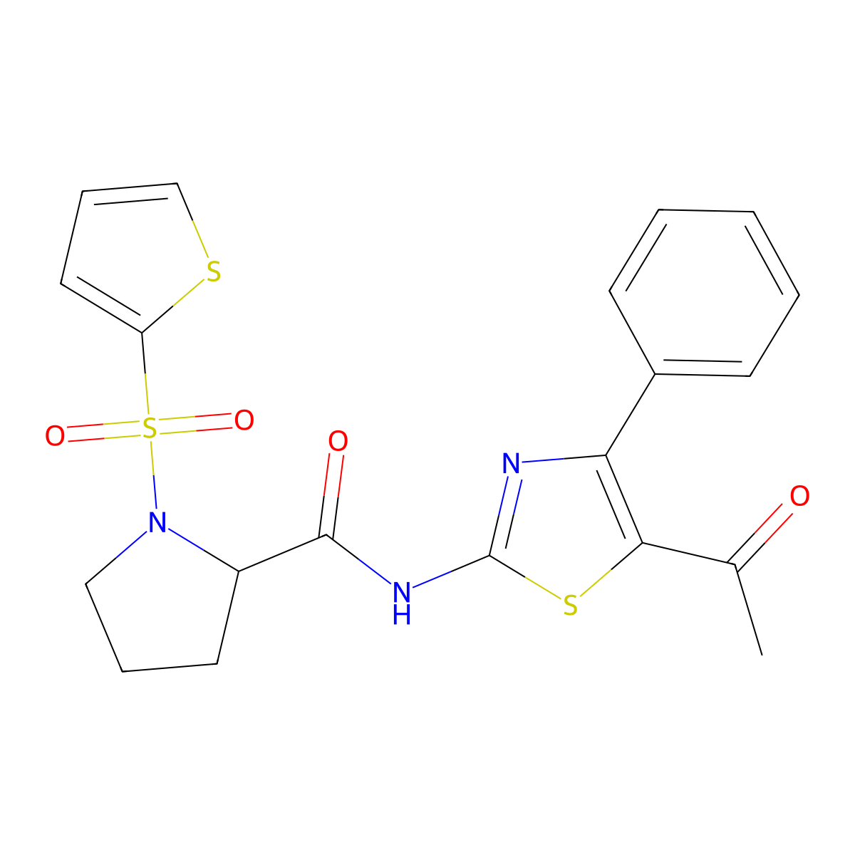 N-(5-acetyl-4-phenylthiazol-2-yl)-1-(thiophen-2-ylsulfonyl)pyrrolidine-2-carboxamide molecular structure, CAS 1097191-01-9