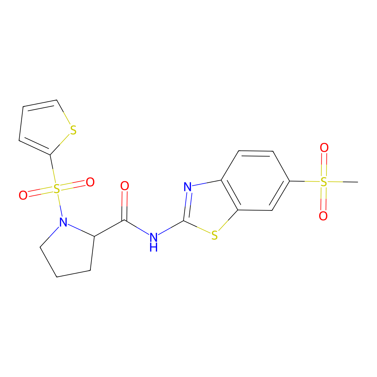 N-(6-(methylsulfonyl)benzo[d]thiazol-2-yl)-1-(thiophen-2-ylsulfonyl)pyrrolidine-2-carboxamide molecular structure, CAS 1097191-02-0