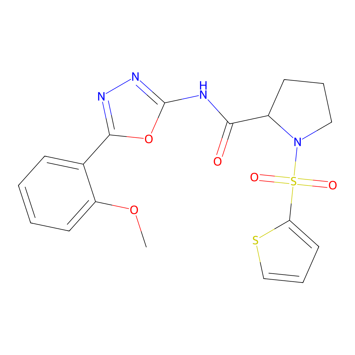 N-(5-(2-methoxyphenyl)-1,3,4-oxadiazol-2-yl)-1-(thiophen-2-ylsulfonyl)pyrrolidine-2-carboxamide molecular structure, CAS 1097191-14-4