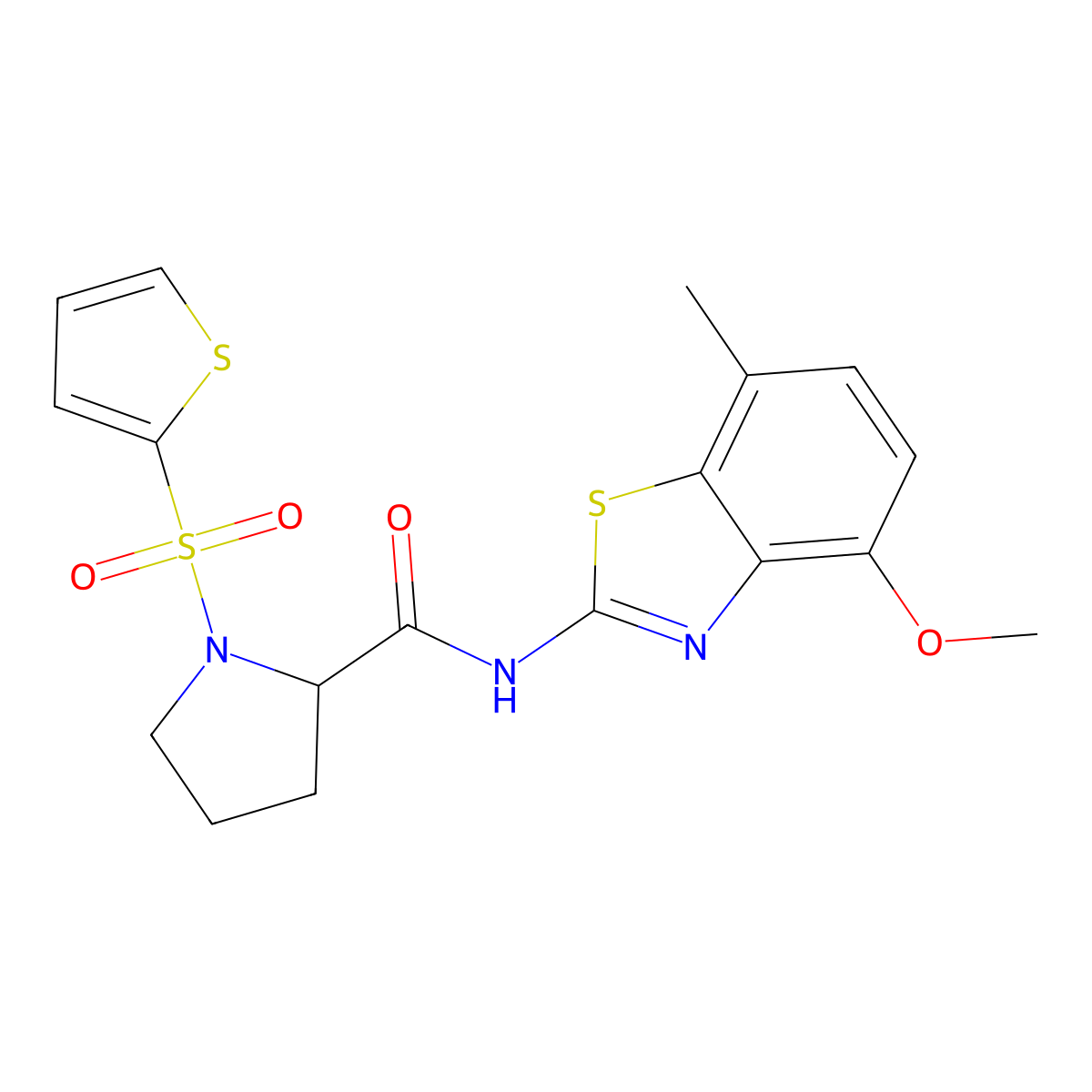 N-(4-methoxy-7-methylbenzo[d]thiazol-2-yl)-1-(thiophen-2-ylsulfonyl)pyrrolidine-2-carboxamide molecular structure, CAS 1097191-17-7
