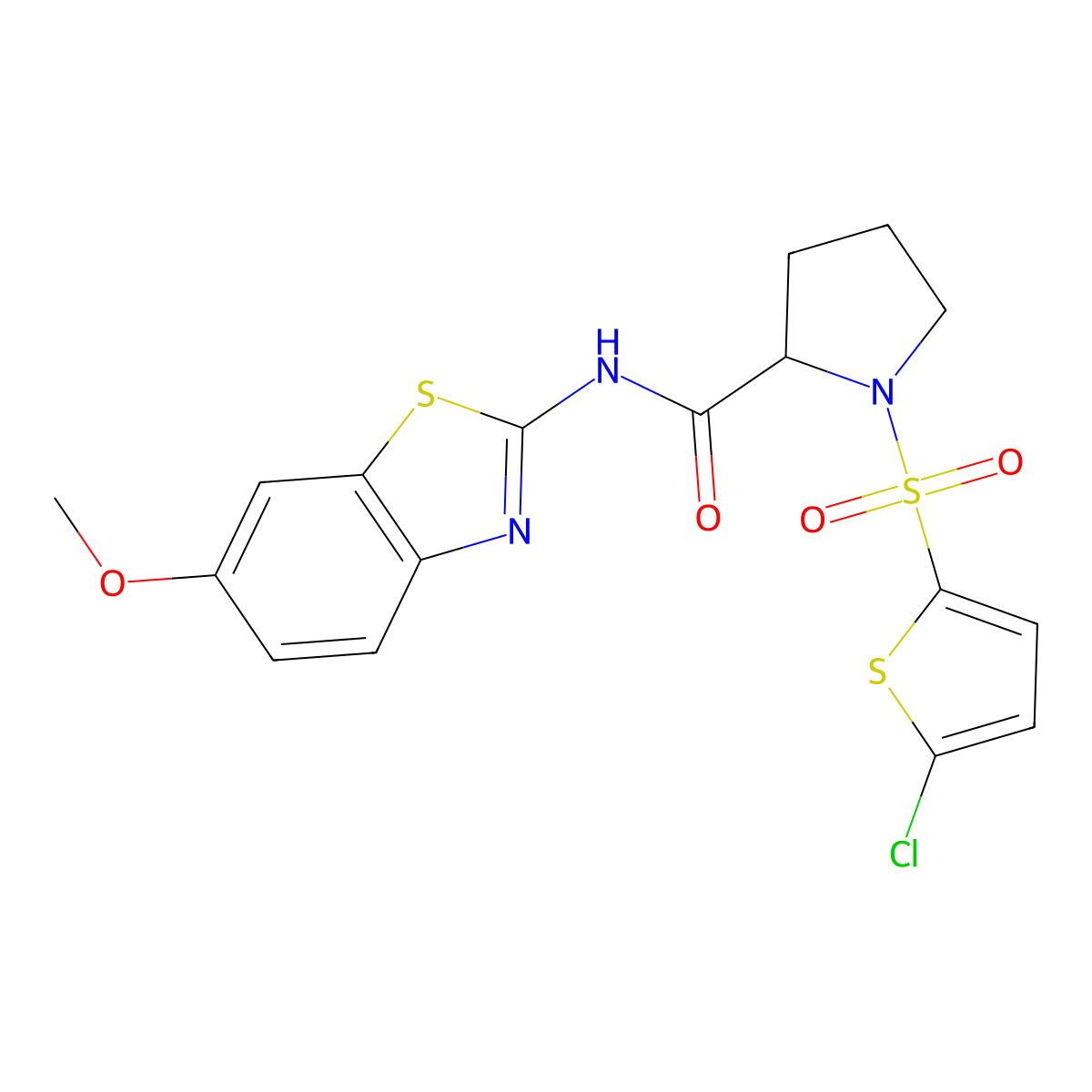 1-((5-chlorothiophen-2-yl)sulfonyl)-N-(6-methoxybenzo[d]thiazol-2-yl)pyrrolidine-2-carboxamide molecular structure, CAS 1097191-19-9
