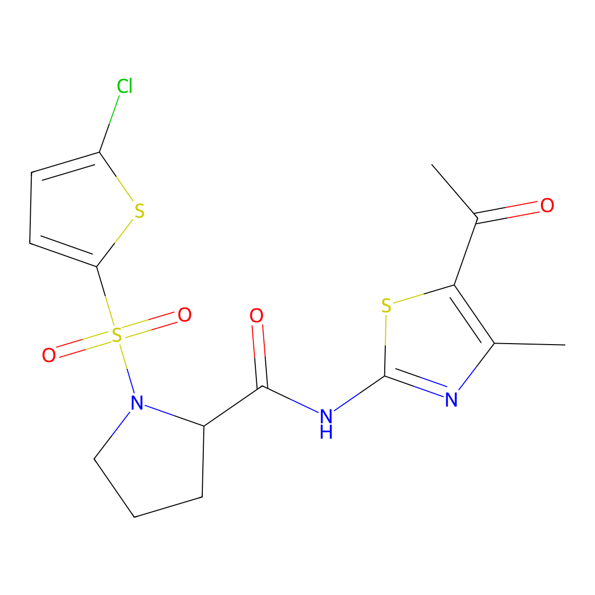 N-(5-acetyl-4-methylthiazol-2-yl)-1-((5-chlorothiophen-2-yl)sulfonyl)pyrrolidine-2-carboxamide molecular structure, CAS 1097191-20-2
