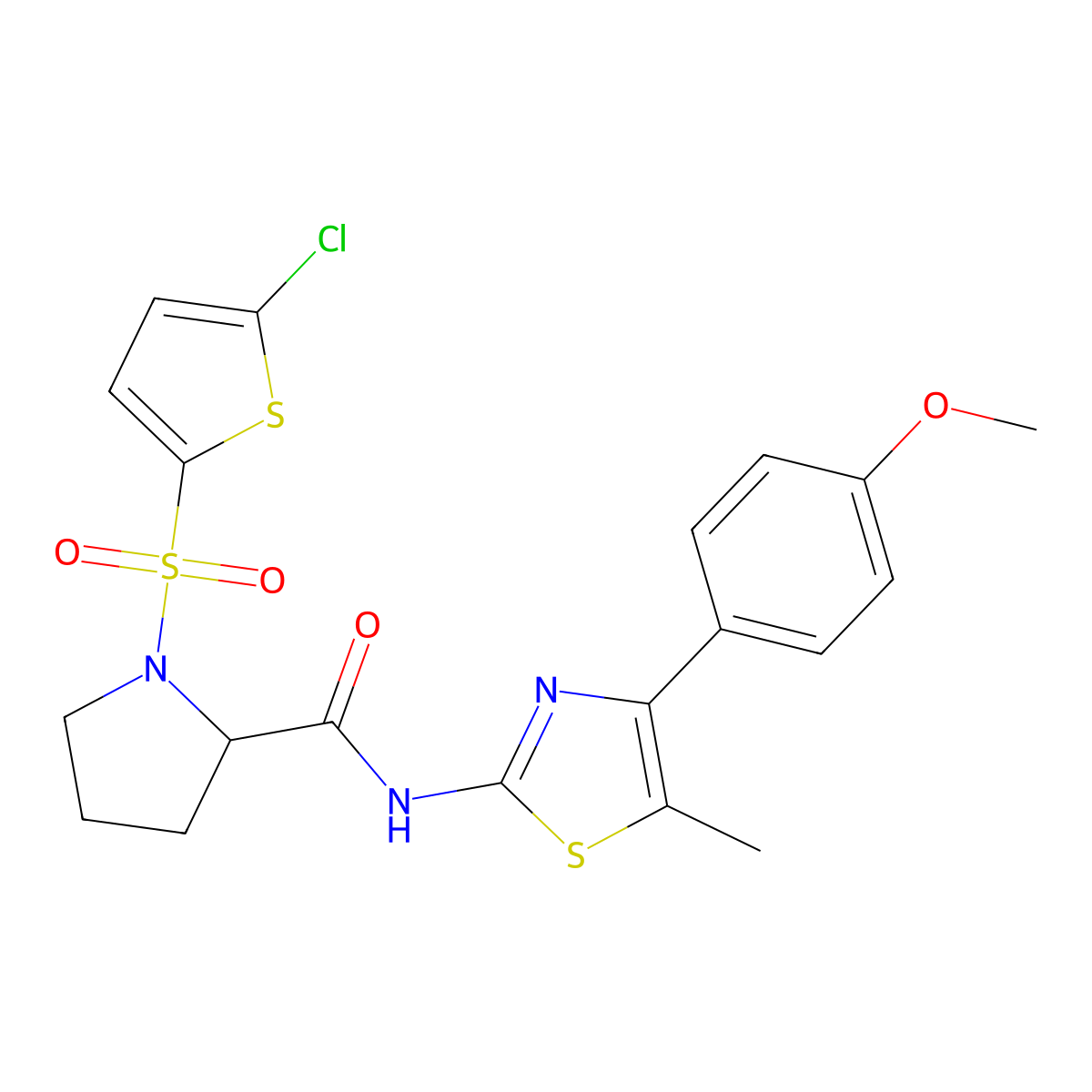 1-((5-chlorothiophen-2-yl)sulfonyl)-N-(4-(4-methoxyphenyl)-5-methylthiazol-2-yl)pyrrolidine-2-carboxamide molecular structure, CAS 1097191-21-3