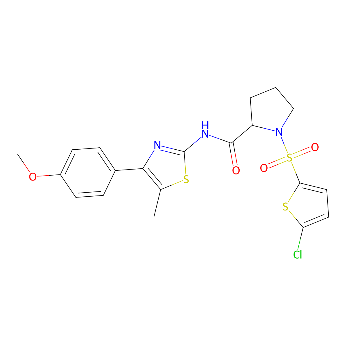 1-((5-chlorothiophen-2-yl)sulfonyl)-N-(4-(4-methoxyphenyl)-5-methylthiazol-2-yl)pyrrolidine-2-carboxamide molecular structure, CAS 1097191-21-3
