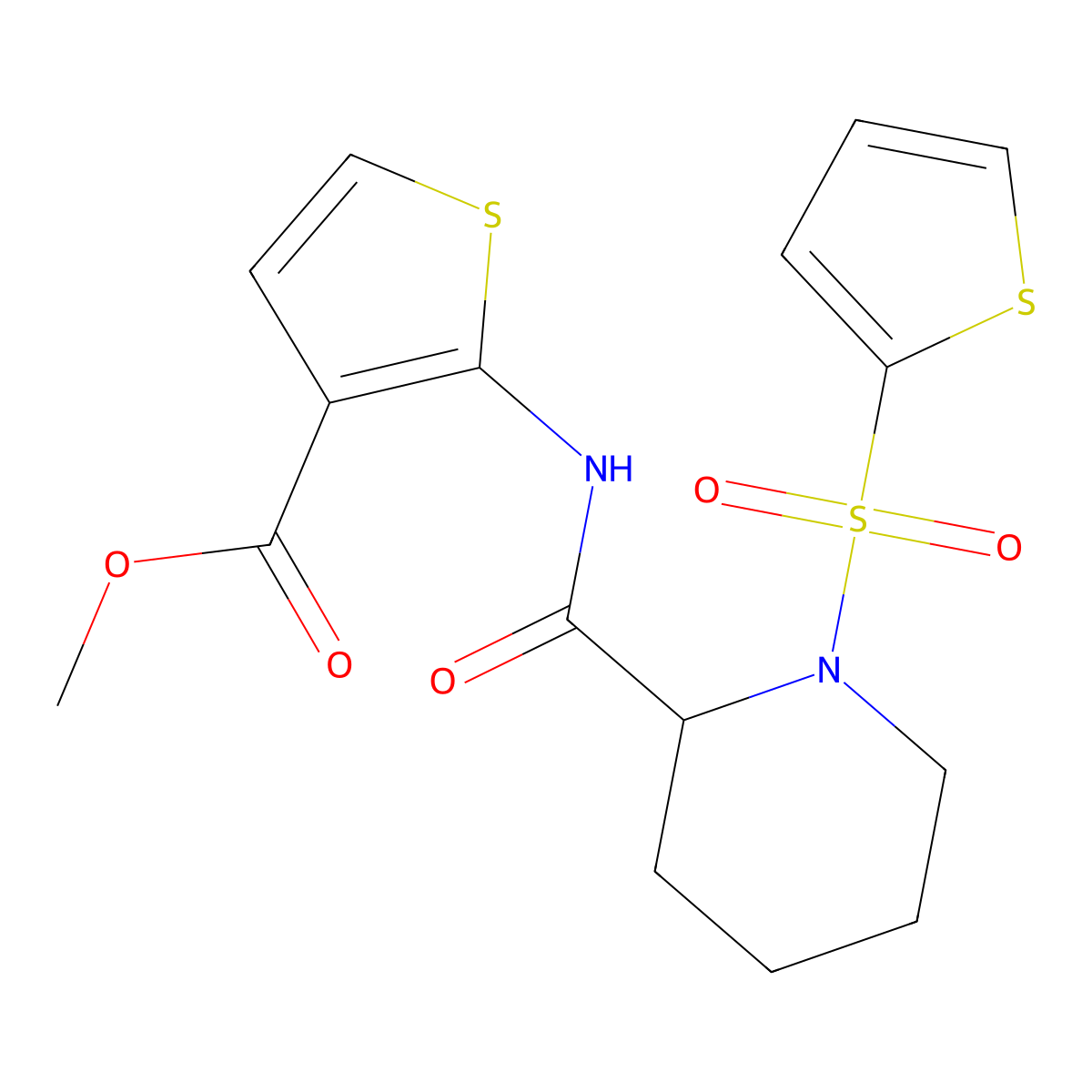 Methyl 2-(1-(thiophen-2-ylsulfonyl)piperidine-2-carboxamido)thiophene-3-carboxylate molecular structure, CAS 1097193-10-6