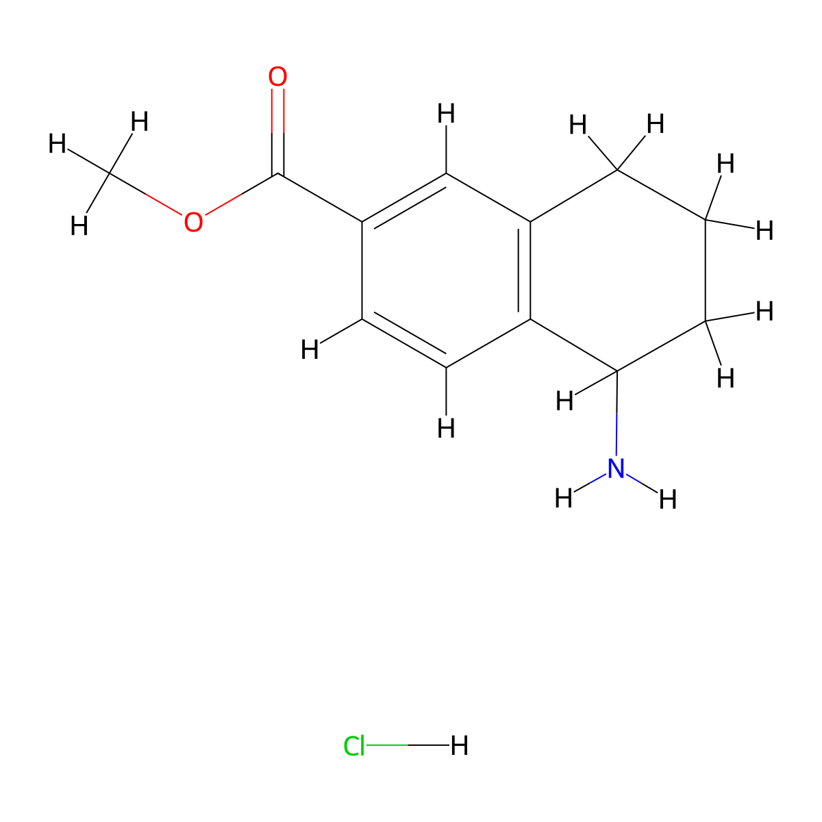Methyl 5-amino-5,6,7,8-tetrahydronaphthalene-2-carboxylate hydrochloride molecular structure, CAS 1097196-62-7