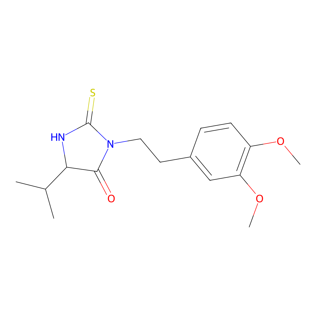 3-(2-(3,4-Dimethoxyphenyl)ethyl)-5-(propan-2-yl)-2-sulfanylideneimidazolidin-4-one molecular structure, CAS 1097198-74-7