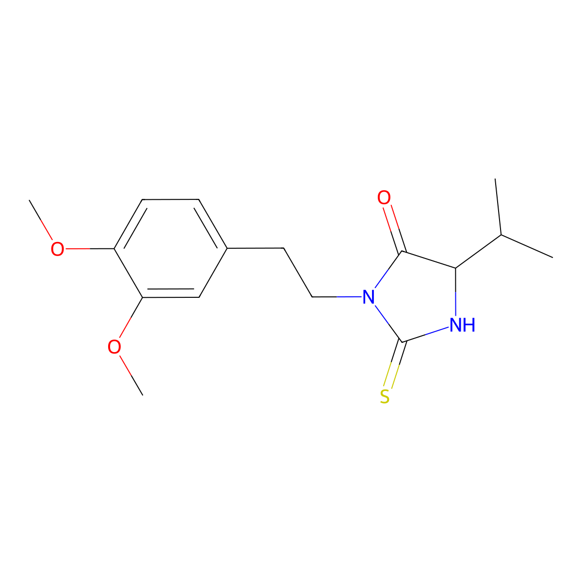 3-(2-(3,4-Dimethoxyphenyl)ethyl)-5-(propan-2-yl)-2-sulfanylideneimidazolidin-4-one molecular structure, CAS 1097198-74-7