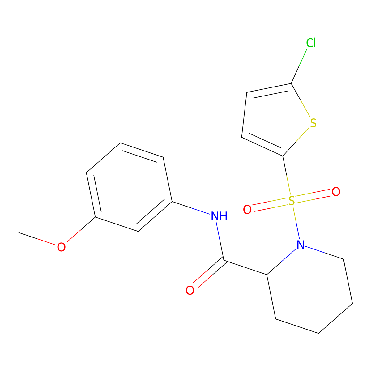 1-((5-chlorothiophen-2-yl)sulfonyl)-N-(3-methoxyphenyl)piperidine-2-carboxamide molecular structure, CAS 1097203-31-0