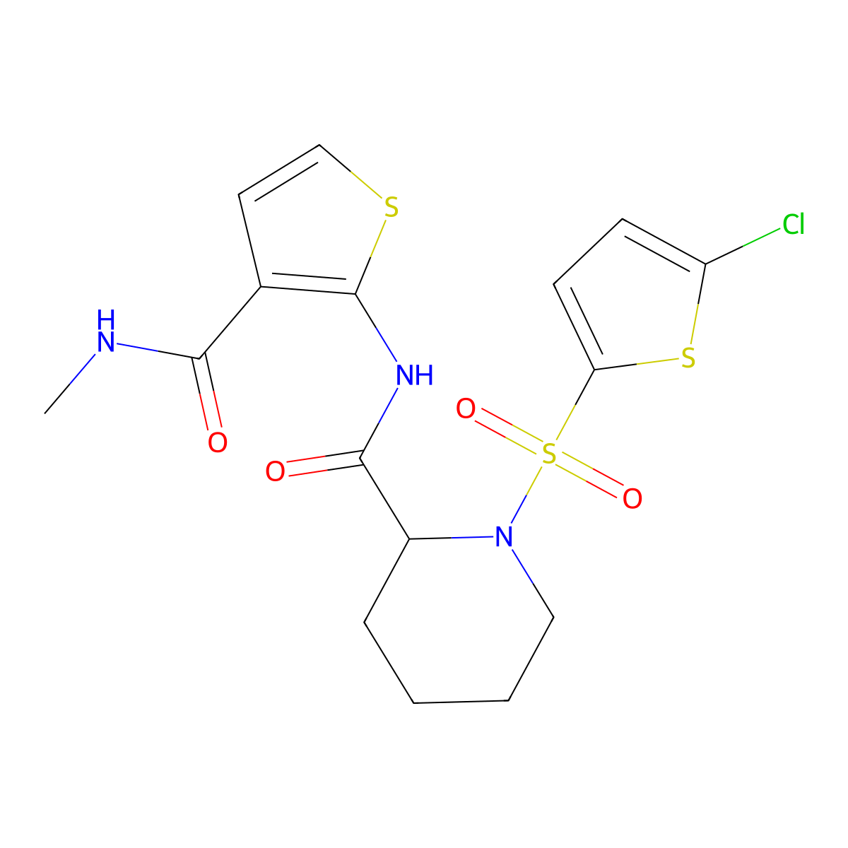 1-[(5-chlorothiophen-2-yl)sulfonyl]-N-[3-(methylcarbamoyl)thiophen-2-yl]piperidine-2-carboxamide molecular structure, CAS 1097203-35-4