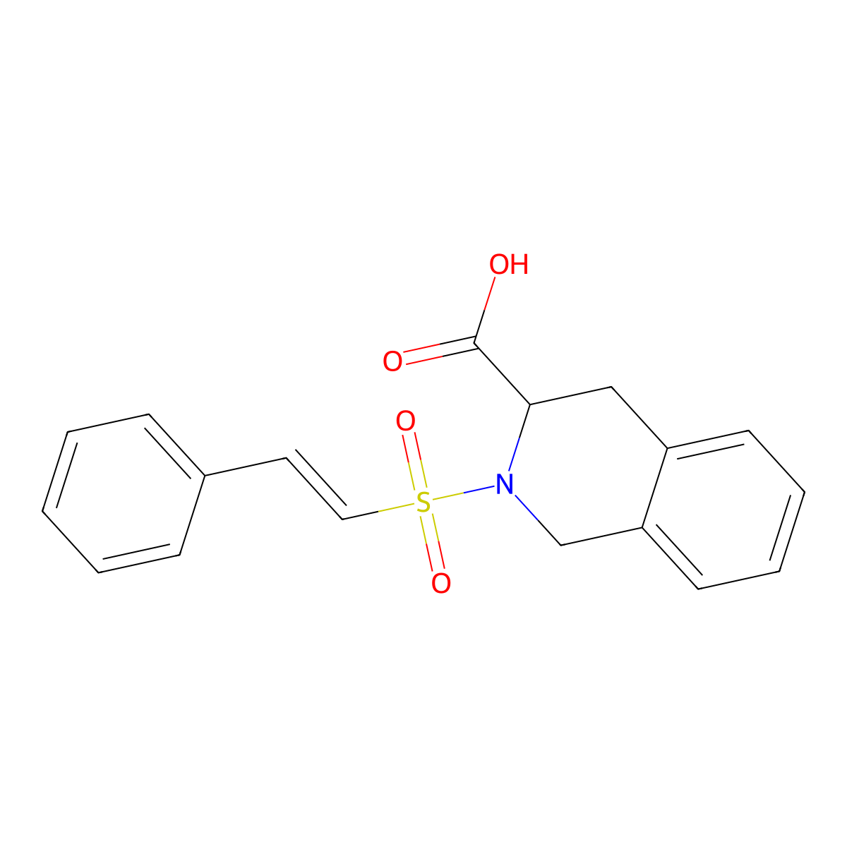 2-[(E)-2-phenylethenyl]sulfonyl-3,4-dihydro-1H-isoquinoline-3-carboxylic acid molecular structure, CAS 1097205-19-0