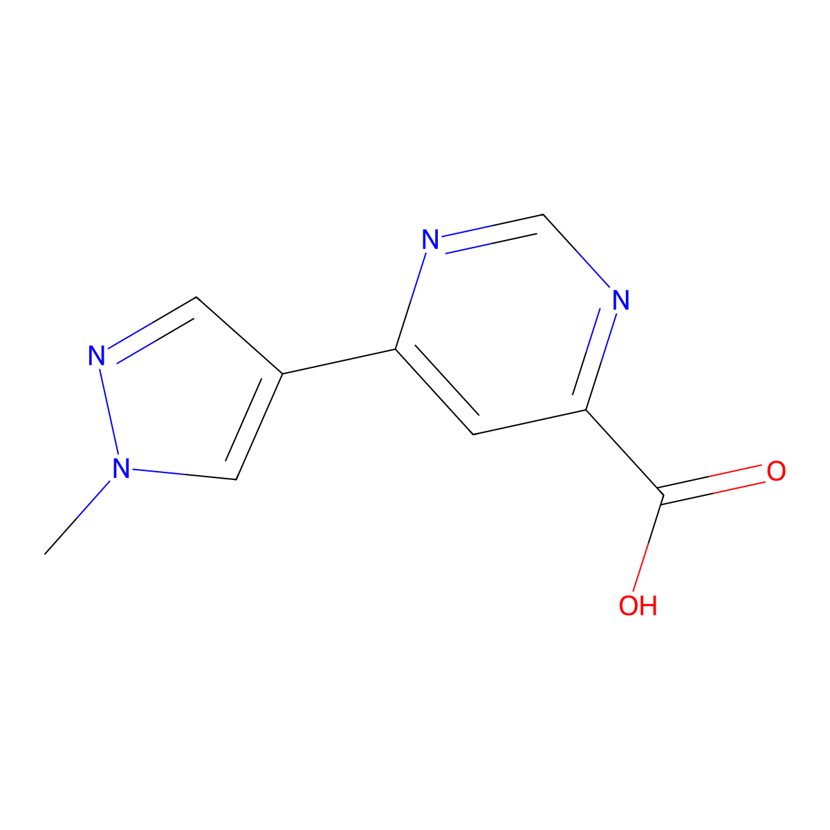 6-(1-Methyl-1H-pyrazol-4-yl)-4-pyrimidinecarboxylic acid molecular structure, CAS 1097254-64-2
