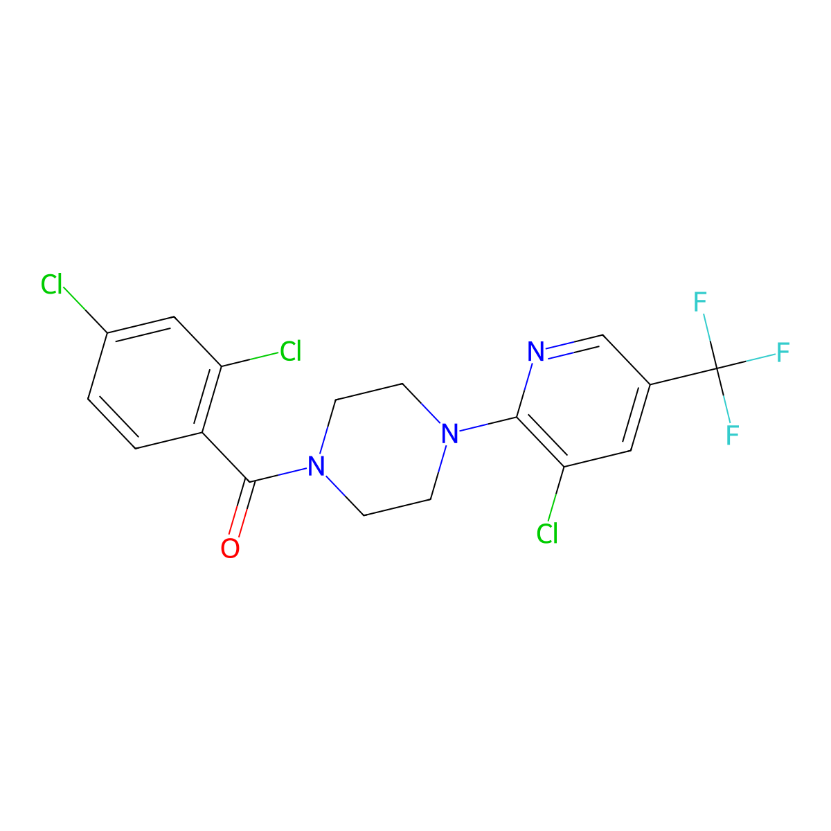 {4-[3-Chloro-5-(trifluoromethyl)pyridin-2-yl]piperazin-1-yl}(2,4-dichlorophenyl)methanone molecular structure, CAS 1097459-18-1
