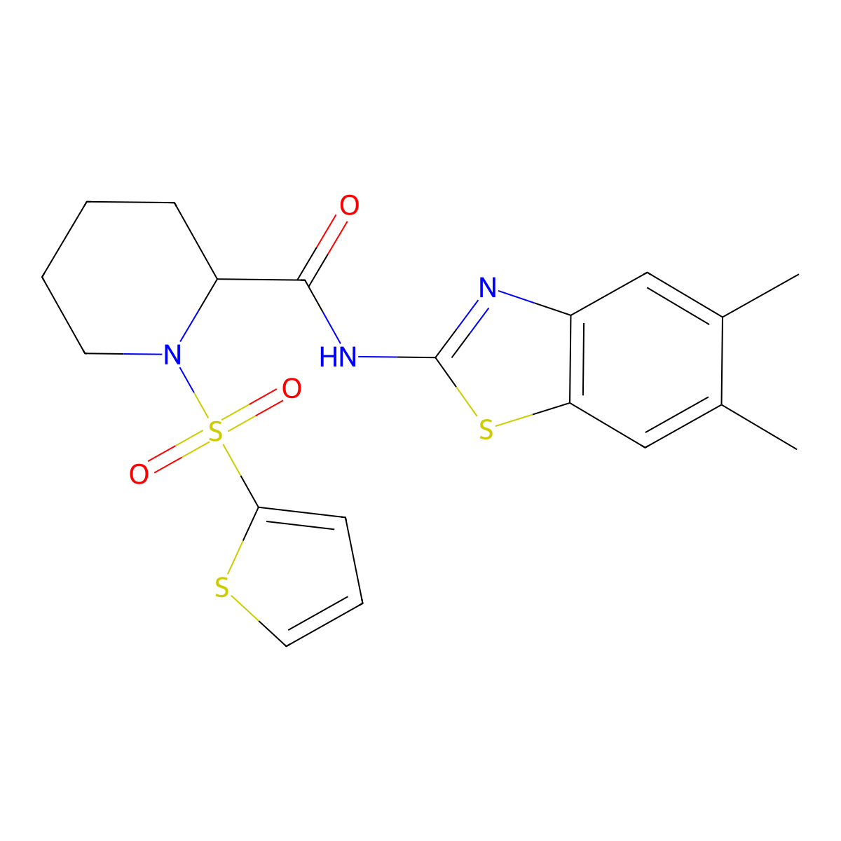 N-(5,6-dimethylbenzo[d]thiazol-2-yl)-1-(thiophen-2-ylsulfonyl)piperidine-2-carboxamide molecular structure, CAS 1097615-59-2